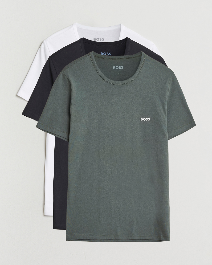 Herre | T-Shirts | BOSS BLACK | 3-Pack Crew Neck T-Shirt White/Green/Black
