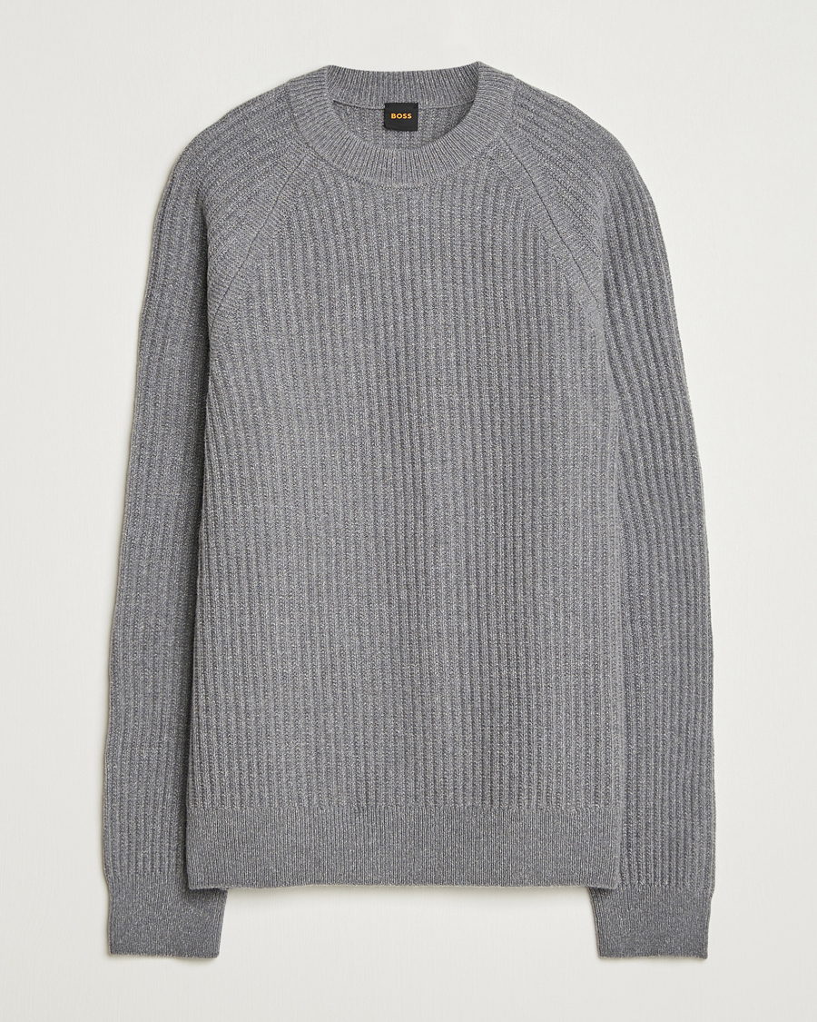 Herre | Gensere | BOSS ORANGE | Klacier Ribbed Wool Knitted Sweater Open Grey