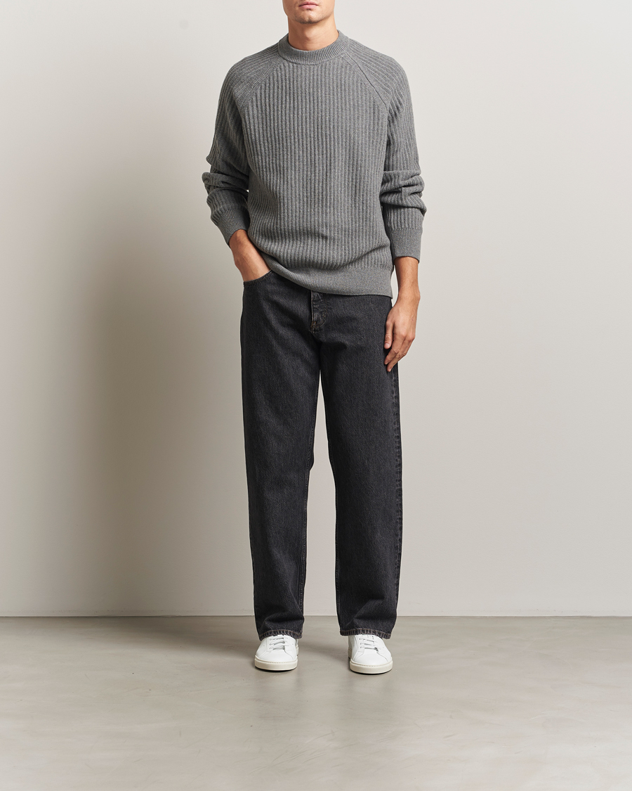 Herre | Gensere | BOSS ORANGE | Klacier Ribbed Wool Knitted Sweater Open Grey