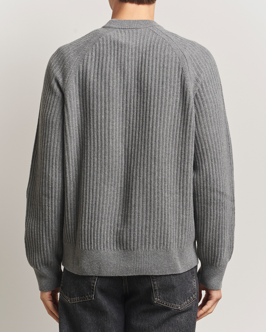 Herre | Gensere | BOSS ORANGE | Klacier Ribbed Wool Knitted Sweater Open Grey