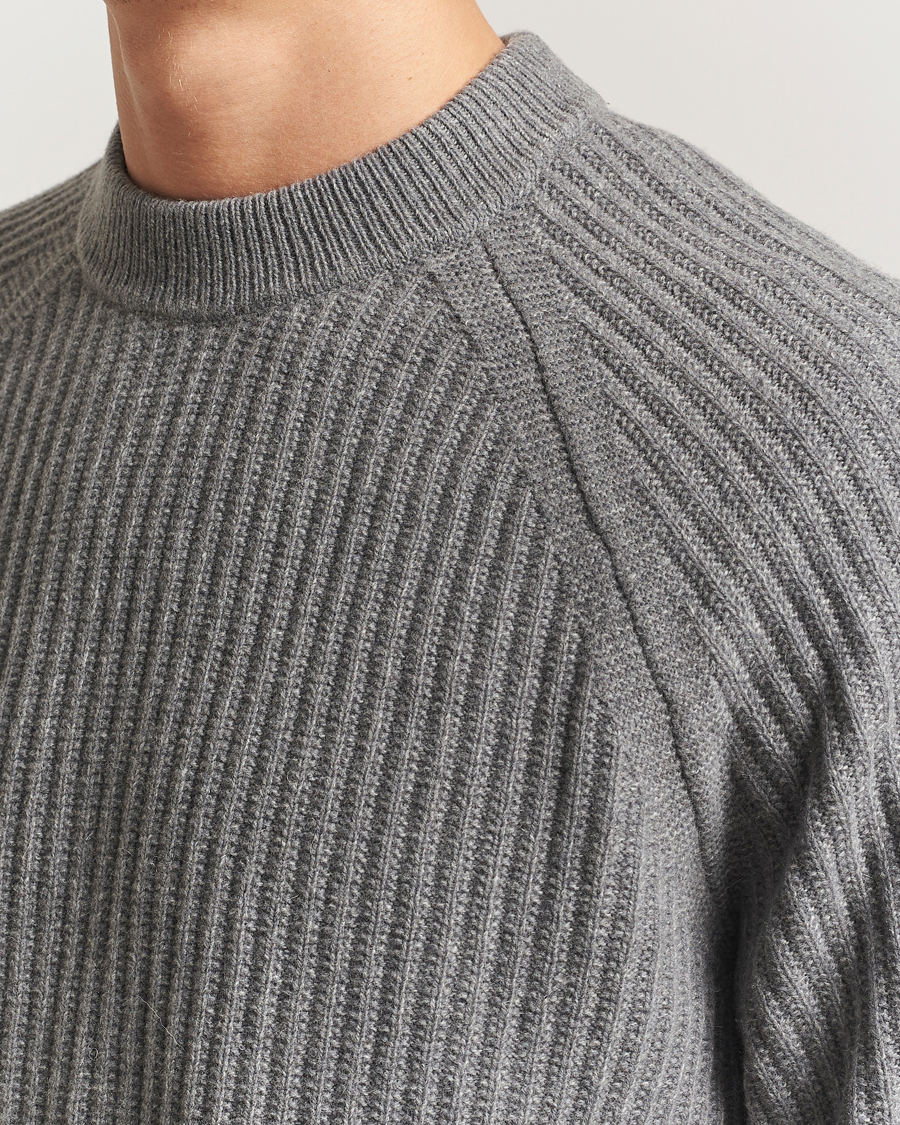 Herre | Gensere | BOSS ORANGE | Klacier Ribbed Wool Knitted Sweater Open Grey