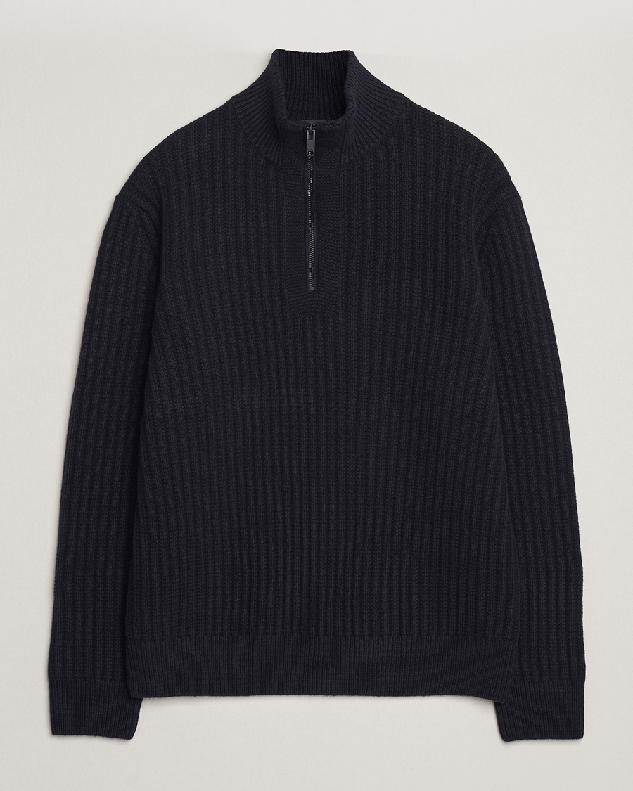 Herre | Gensere | BOSS ORANGE | Kwinter Ribbed Wool Knitted Half Zip Dark Blue