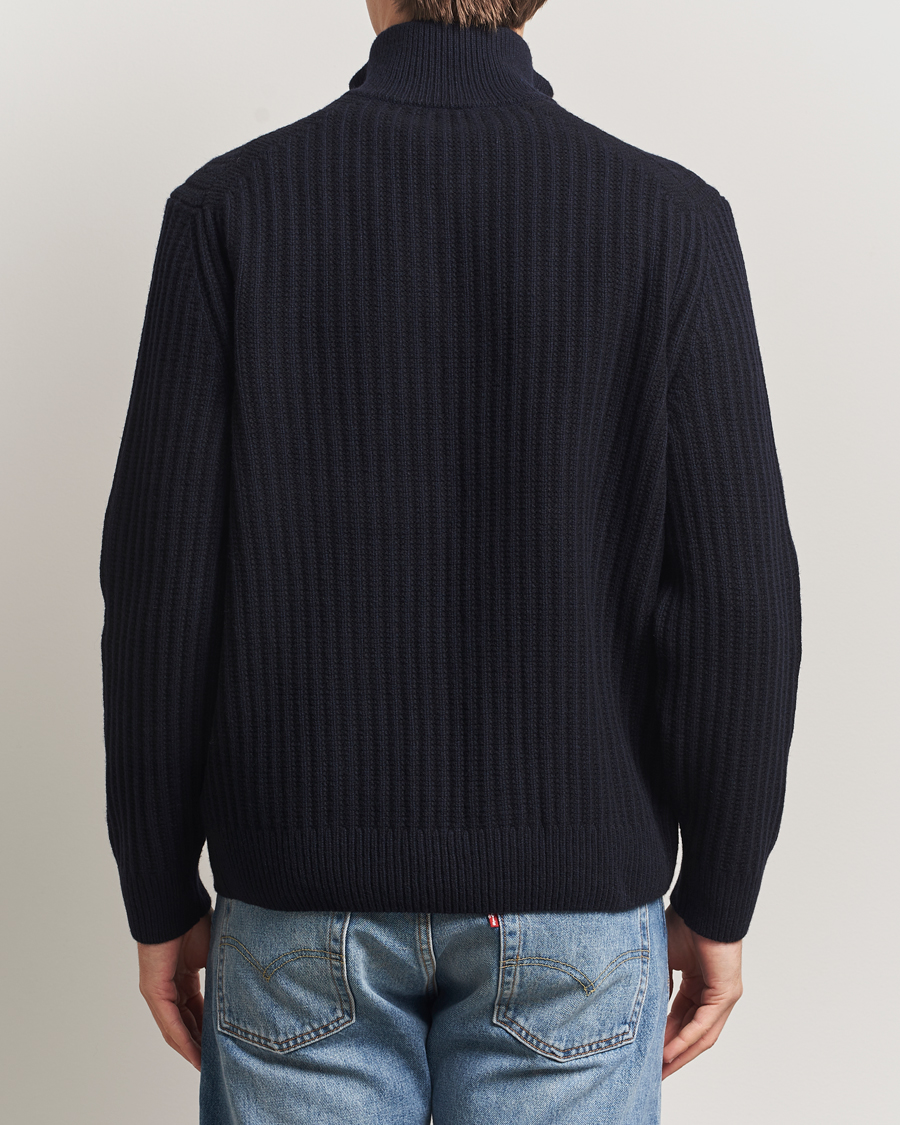 Herre | Gensere | BOSS ORANGE | Kwinter Ribbed Wool Knitted Half Zip Dark Blue