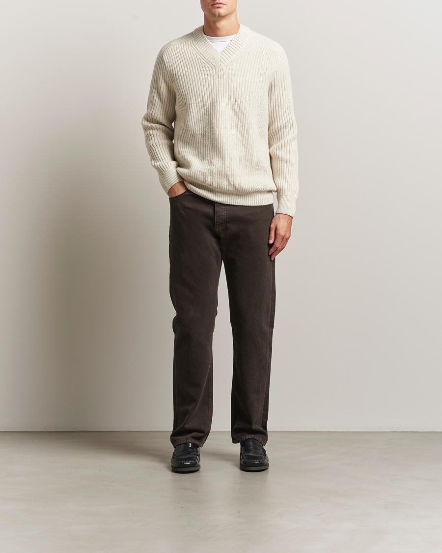 Herre | Gensere | BOSS ORANGE | Karinet Ribbed Wool Knitted V-Neck Light Beige
