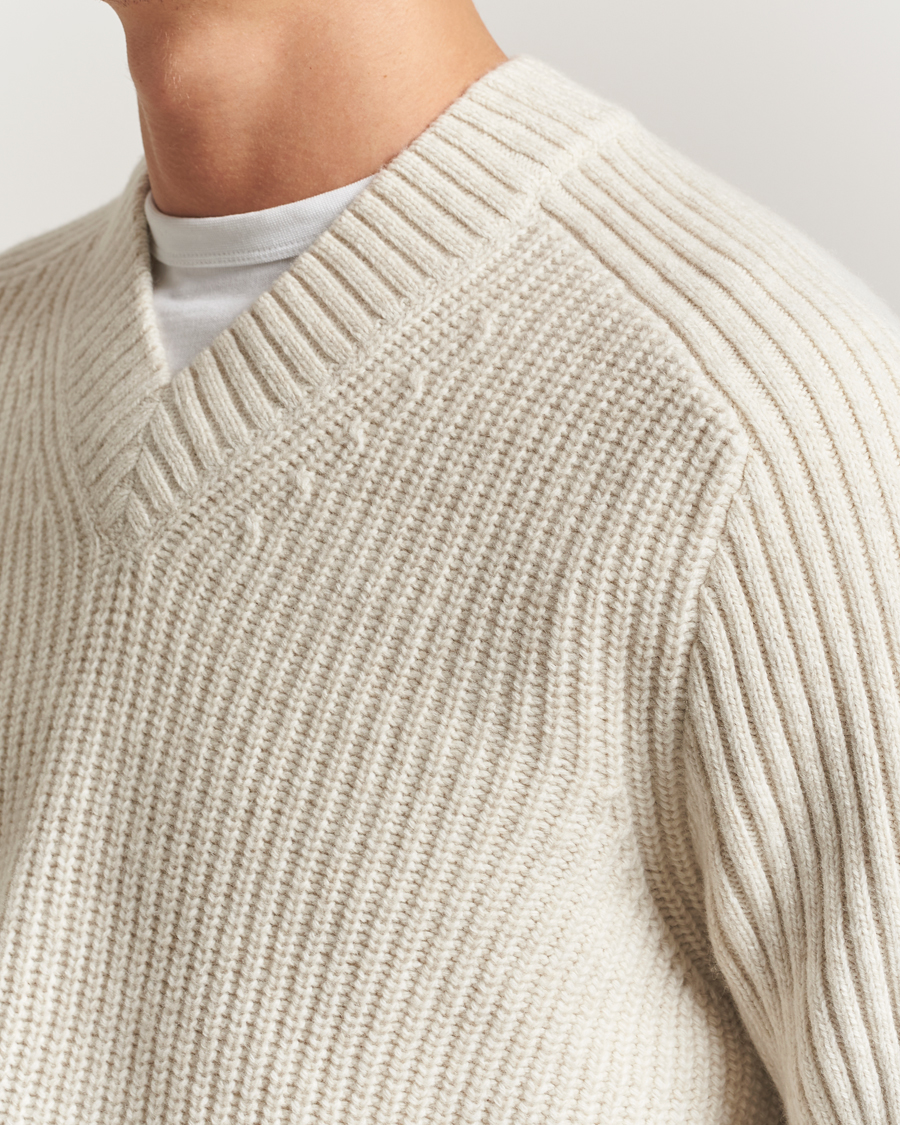 Herre | Gensere | BOSS ORANGE | Karinet Ribbed Wool Knitted V-Neck Light Beige