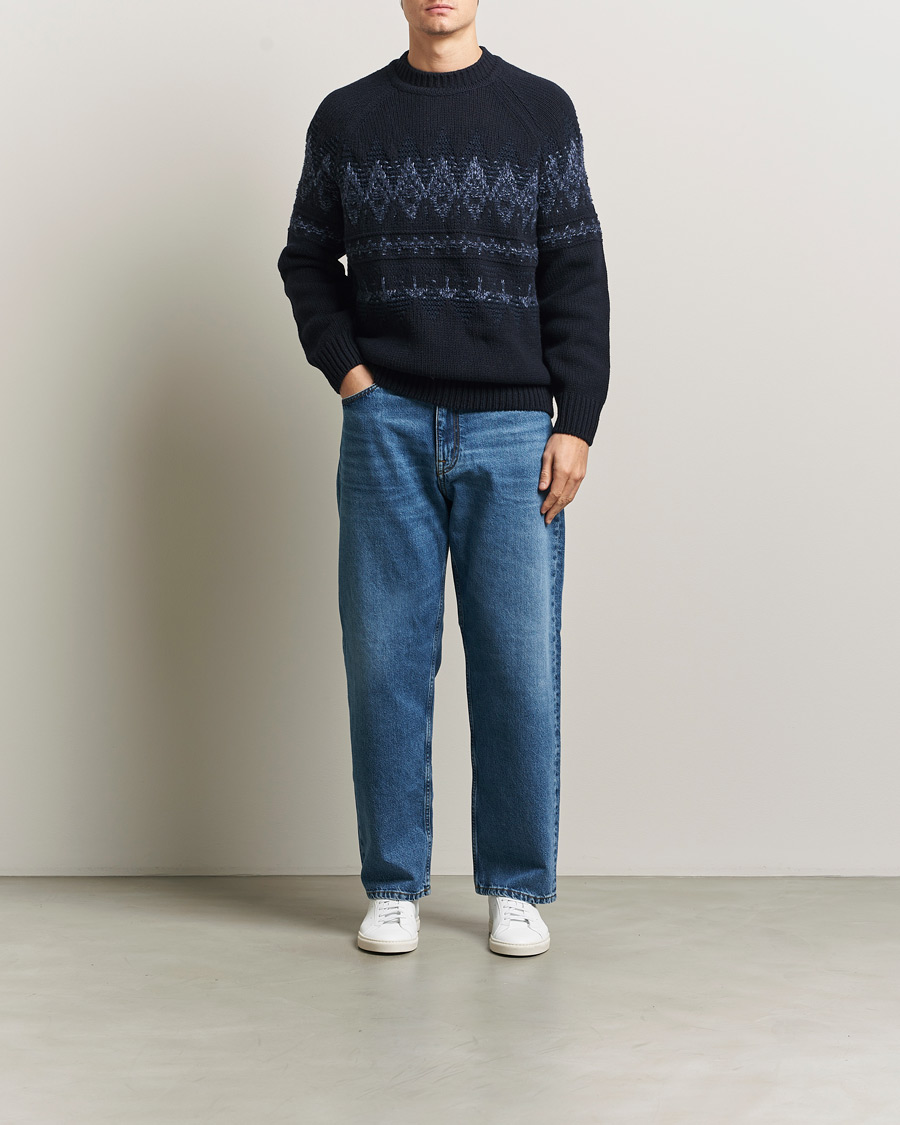 Herre | Gensere | BOSS ORANGE | Karombo Wool Fairisle Sweater Dark Blue