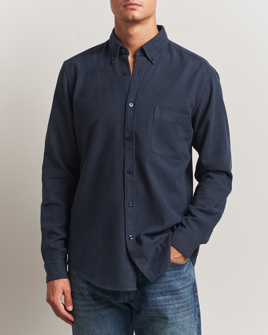 Herre | Skjorter | BOSS ORANGE | Rickert Brushed Cotton Shirt Dark Blue