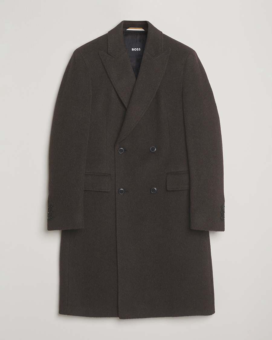 Herre | Jakker | BOSS BLACK | Hyde Wool/Alpaca Double Breasted Coat Dark Brown