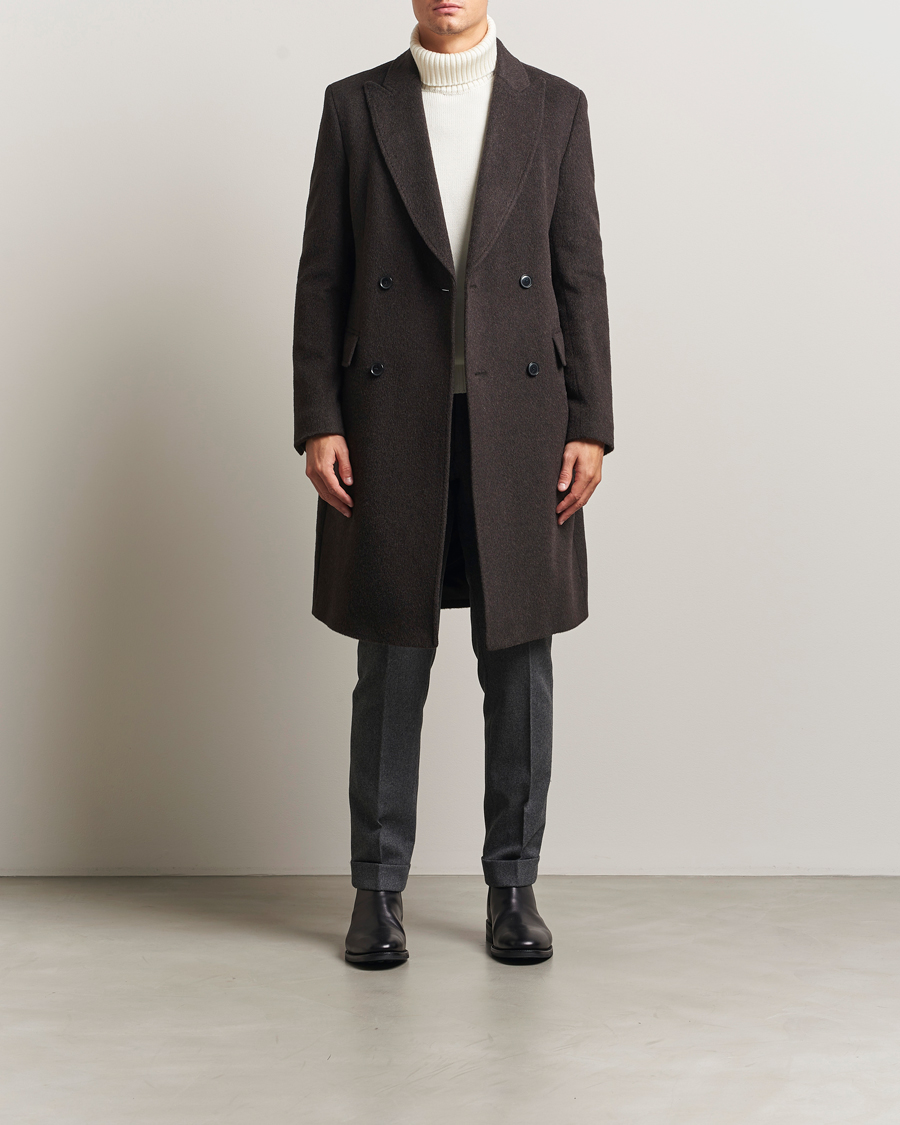 Herre | Jakker | BOSS BLACK | Hyde Wool/Alpaca Double Breasted Coat Dark Brown
