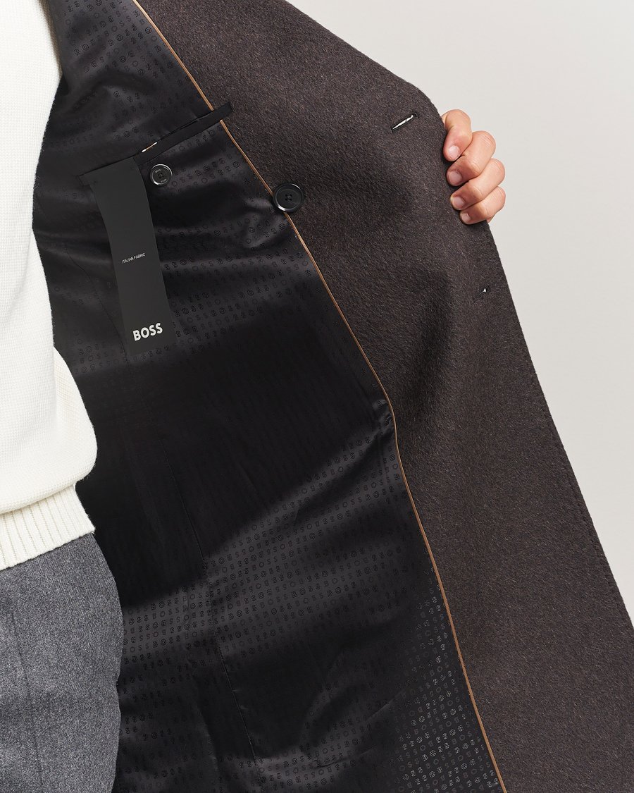 Herre | Jakker | BOSS BLACK | Hyde Wool/Alpaca Double Breasted Coat Dark Brown