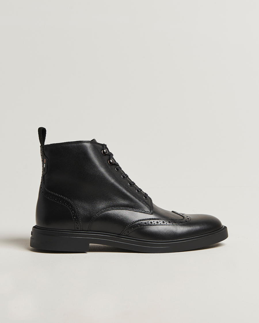 BOSS BLACK Calev Leather Brogue Boot Black – Svart