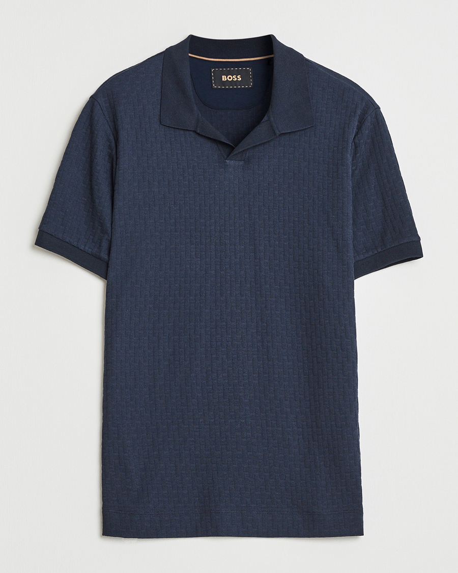 Herre | Pikéer | BOSS CAMEL | Parson Structured Open Collar Polo Dark Blue