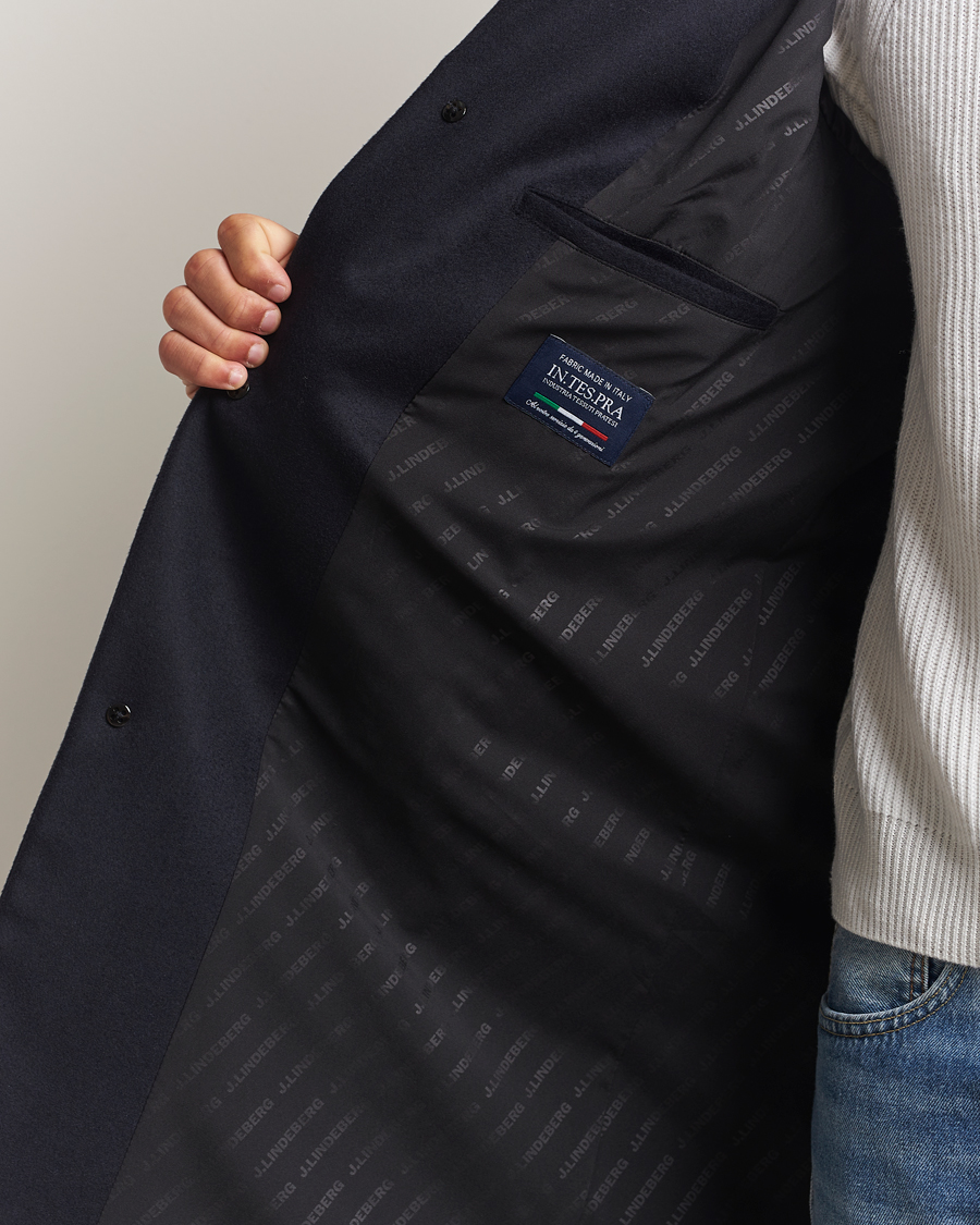Herre | Jakker | J.Lindeberg | August Wool/Cashmere Melton Coat Navy