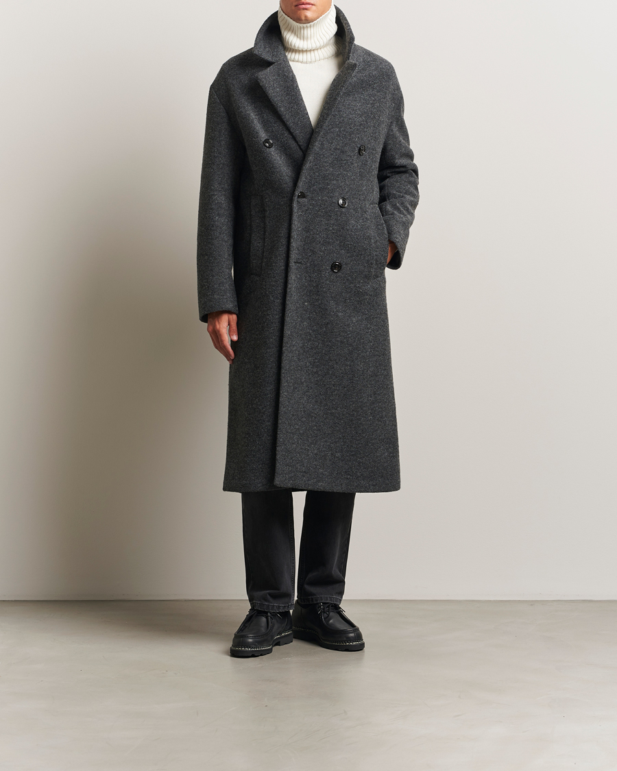 Herre | Jakker | J.Lindeberg | Willy Bonded Wool Coat Dark Grey Melange