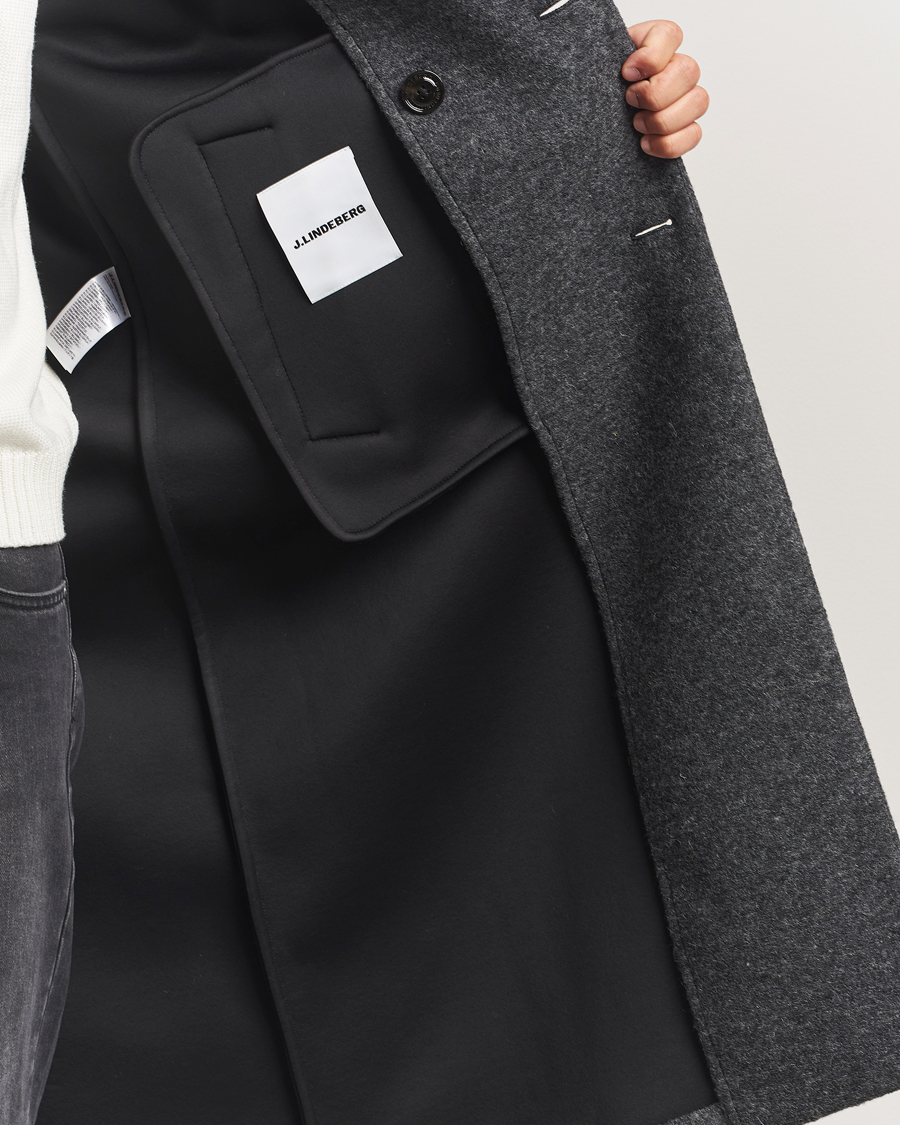 Herre | Jakker | J.Lindeberg | Willy Bonded Wool Coat Dark Grey Melange