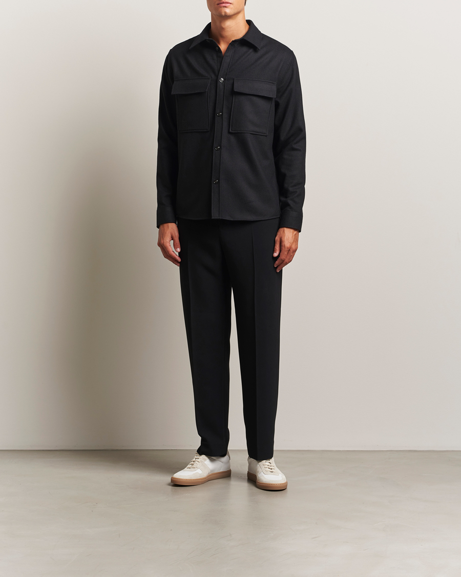 Herre | Skjorter | J.Lindeberg | Flat Wool Overshirt Black