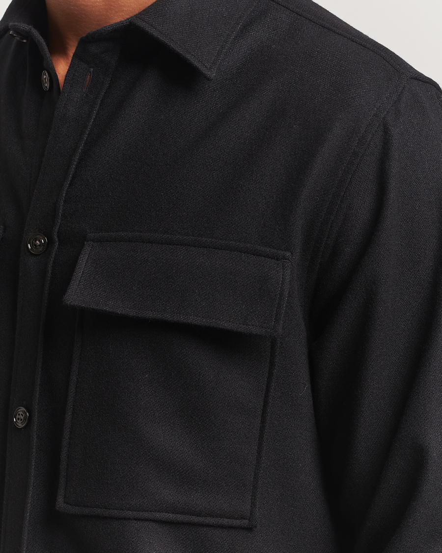 Herre | Skjorter | J.Lindeberg | Flat Wool Overshirt Black