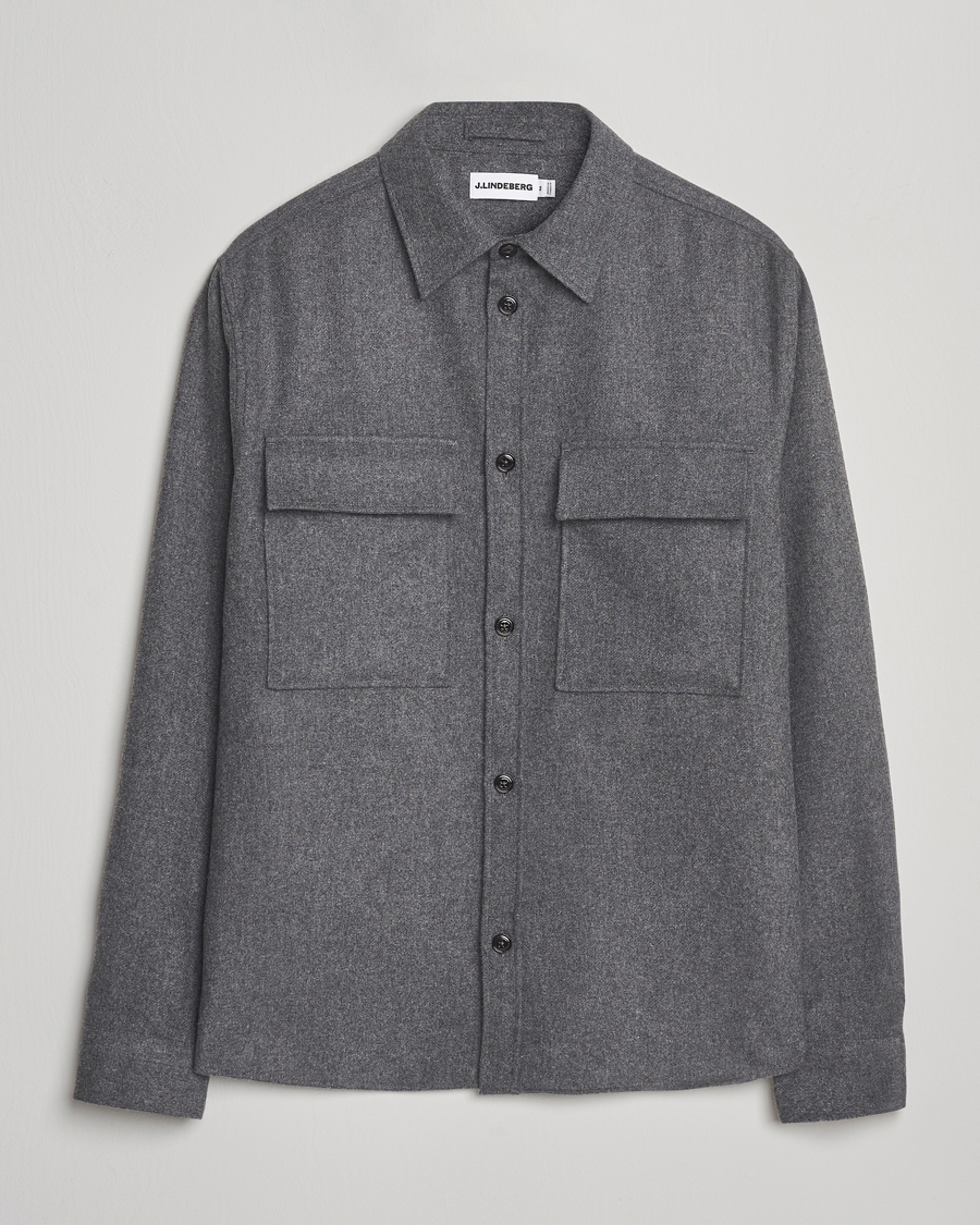Herre | Skjorter | J.Lindeberg | Flat Wool Overshirt Dark Grey Melange