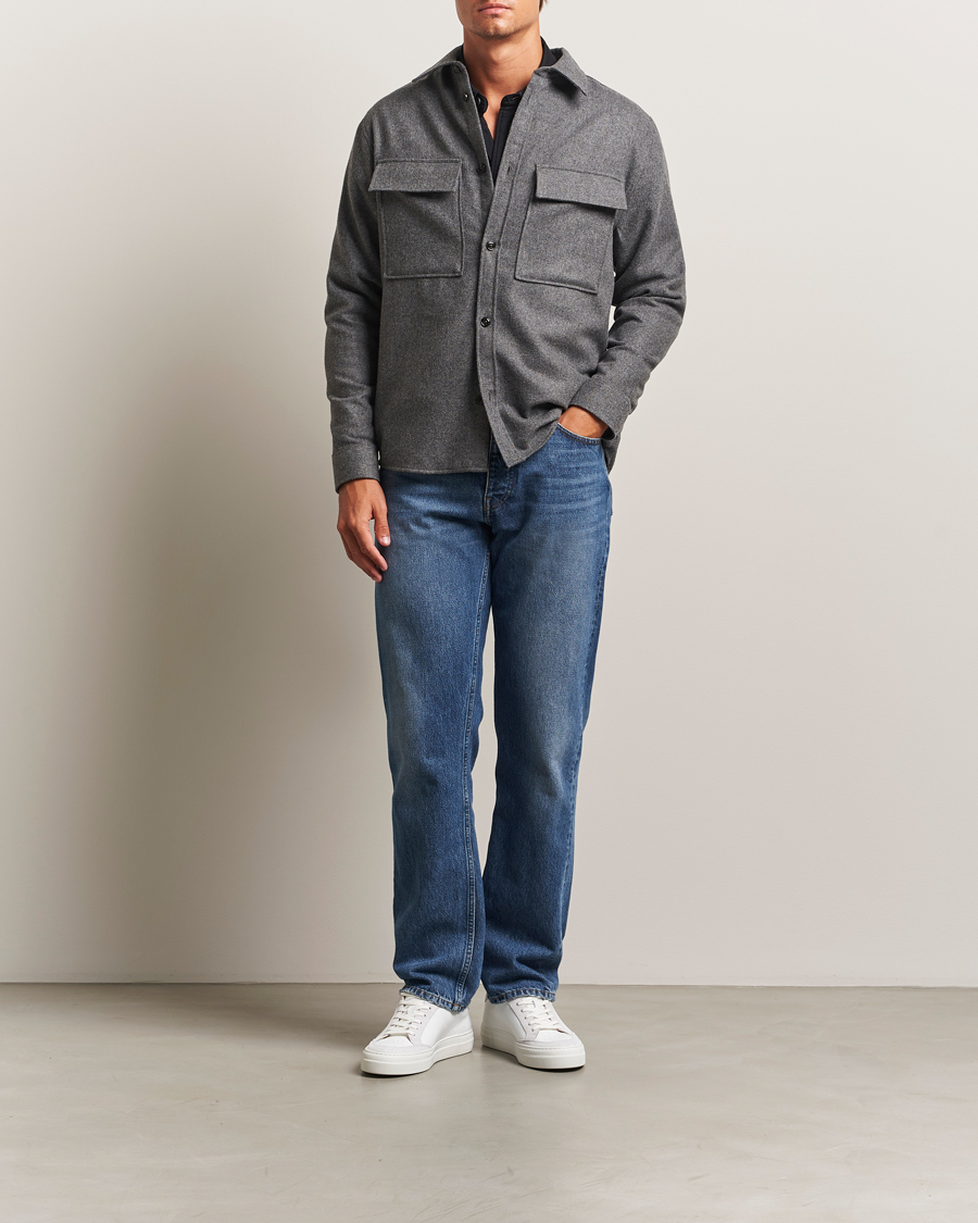 Herre | Skjorter | J.Lindeberg | Flat Wool Overshirt Dark Grey Melange