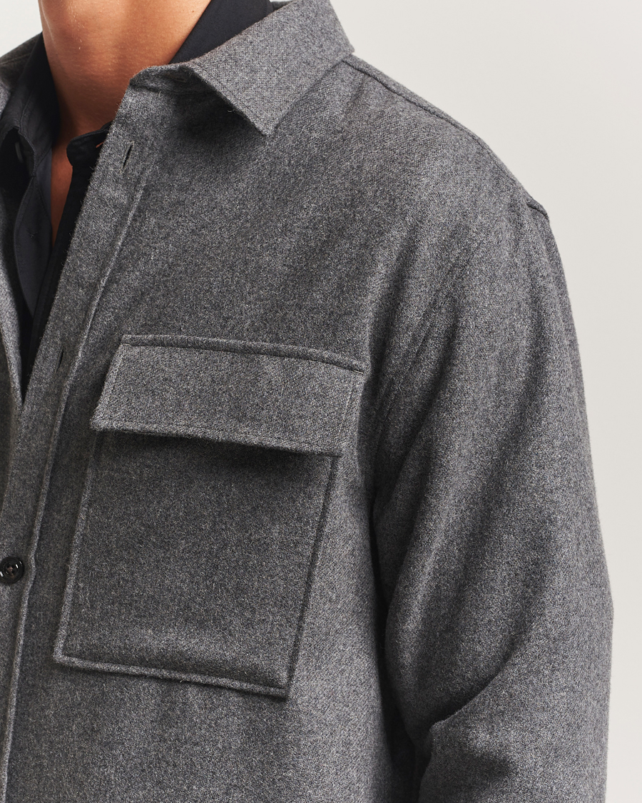 Herre | Skjorter | J.Lindeberg | Flat Wool Overshirt Dark Grey Melange