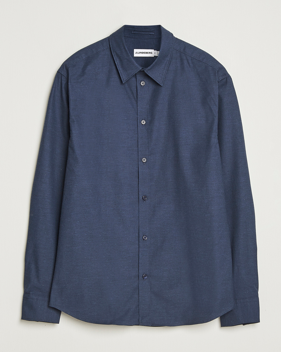 Herre | Skjorter | J.Lindeberg | Slim Fit Light Flannel Shirt Navy