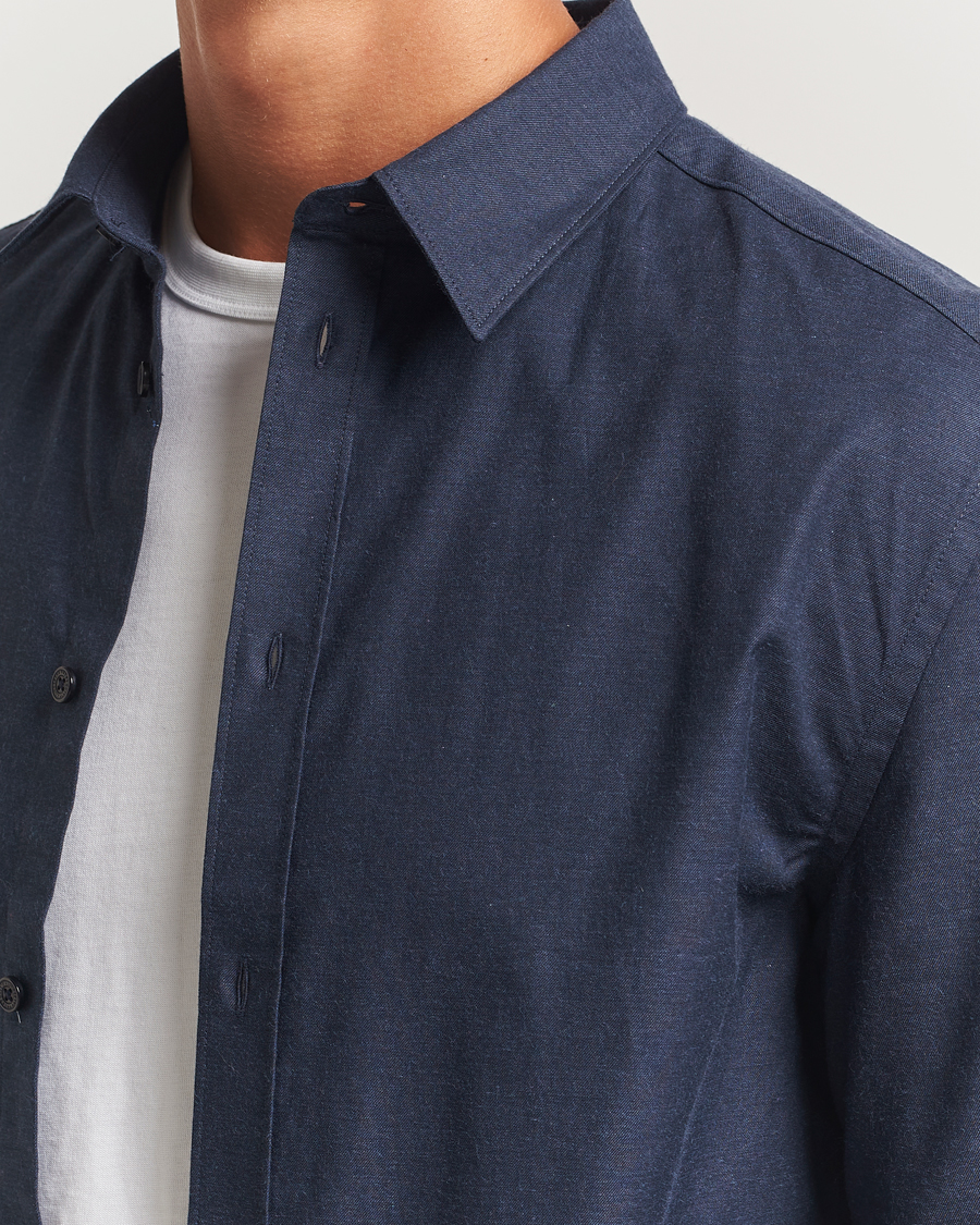 Herre | Skjorter | J.Lindeberg | Slim Fit Light Flannel Shirt Navy