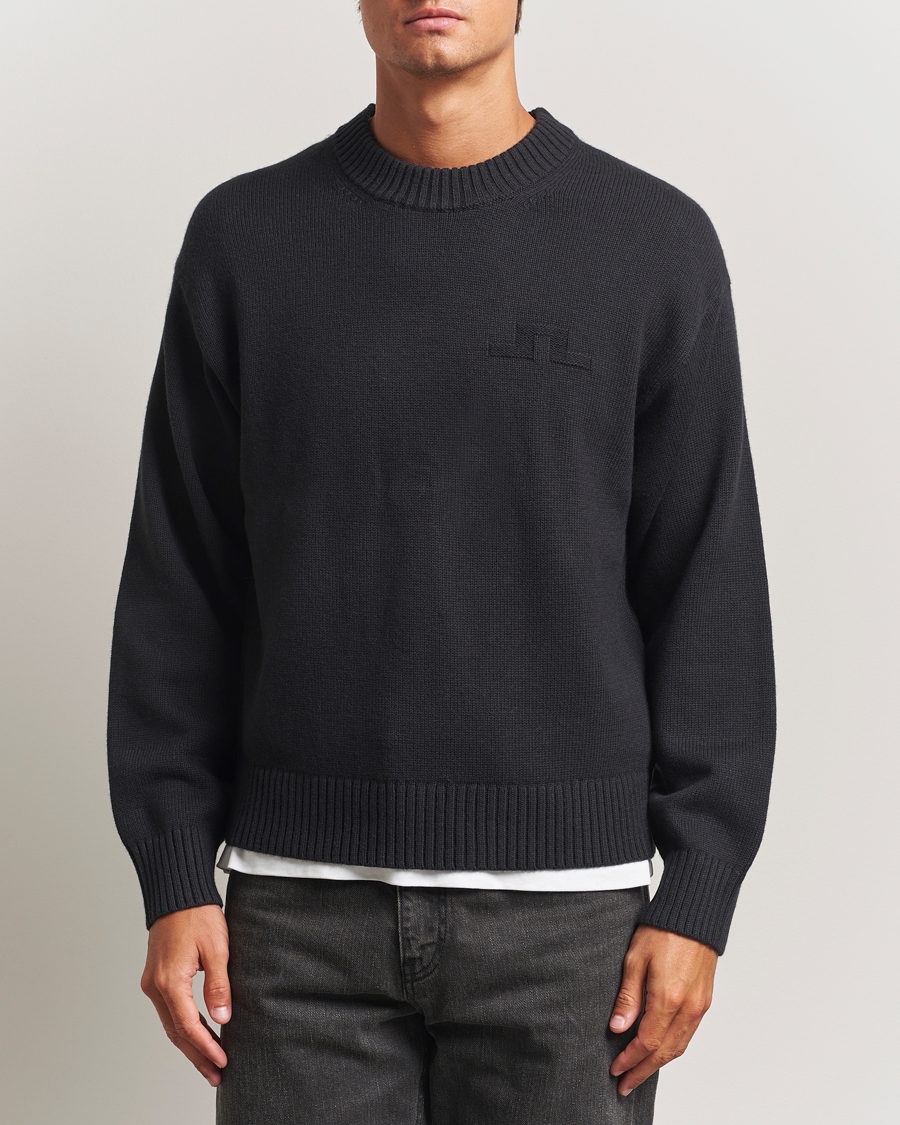 Herre | Gensere | J.Lindeberg | Eddy Wool/Cotton Knitted Sweater Black