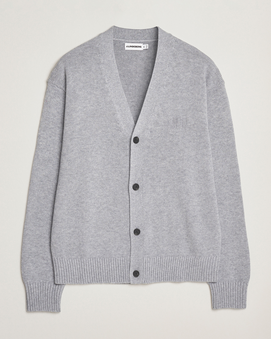 Herre | Gensere | J.Lindeberg | Eddy Wool/Cotton Knitted Cardigan Light Grey Melange
