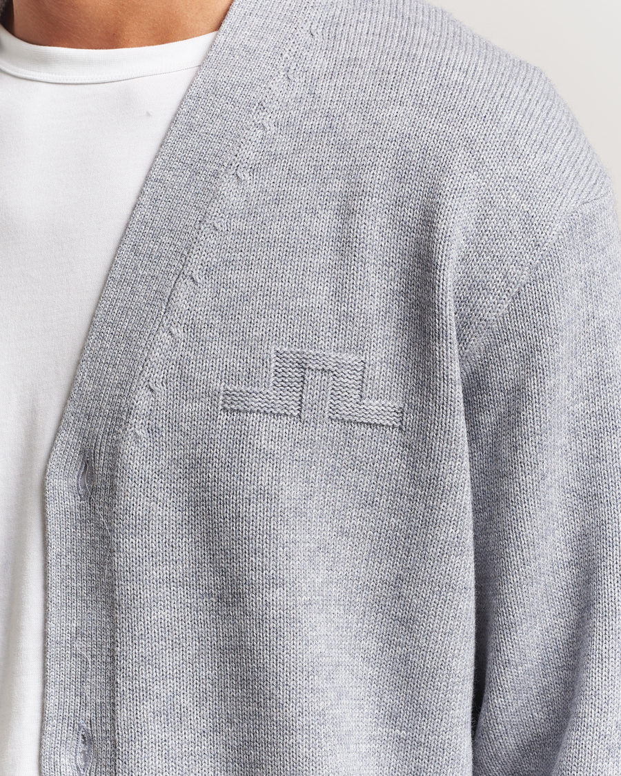 Herre | Gensere | J.Lindeberg | Eddy Wool/Cotton Knitted Cardigan Light Grey Melange