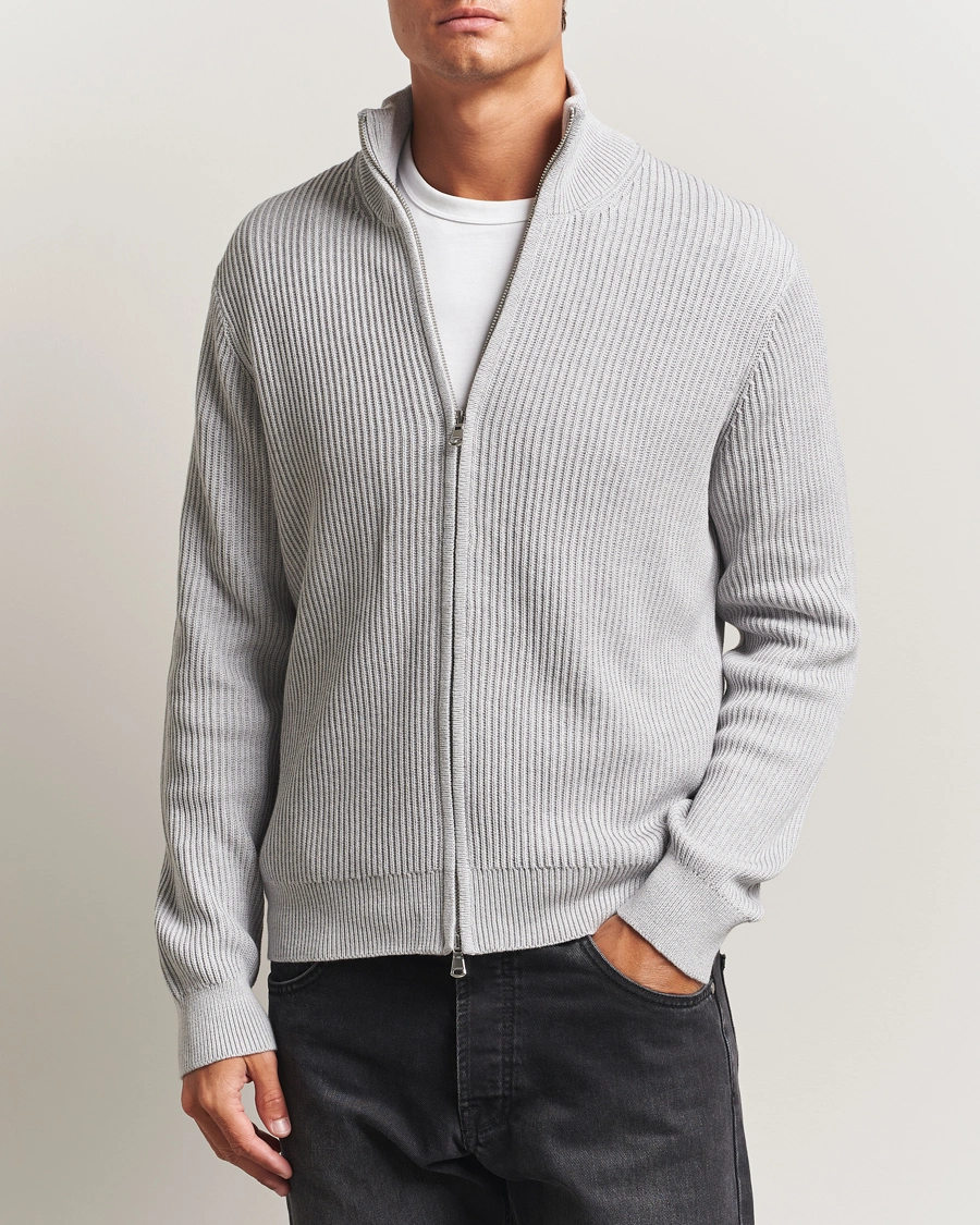 Herre | Gensere | J.Lindeberg | Alexis Cotton Full Zip Light Grey Melange
