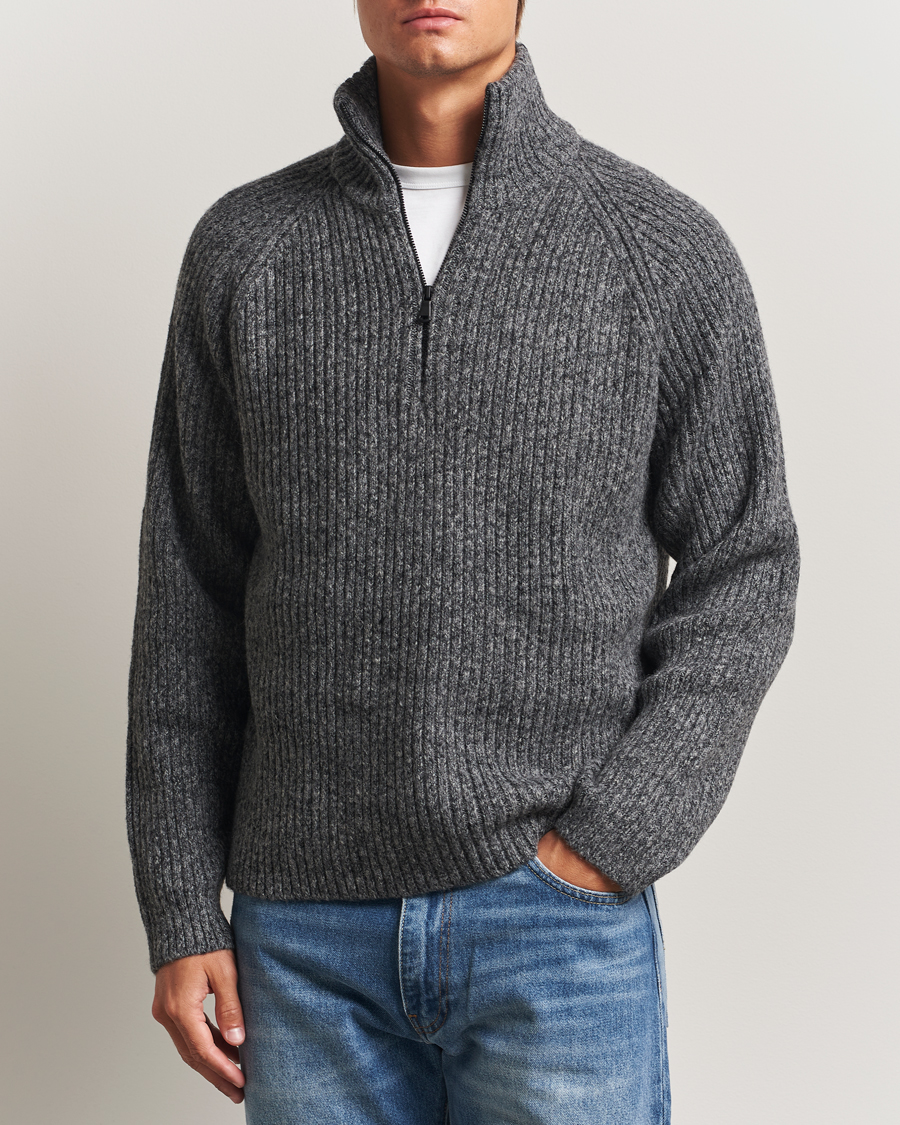 Herre | Gensere | J.Lindeberg | Victor Wool Half Zip Dark Grey Melange
