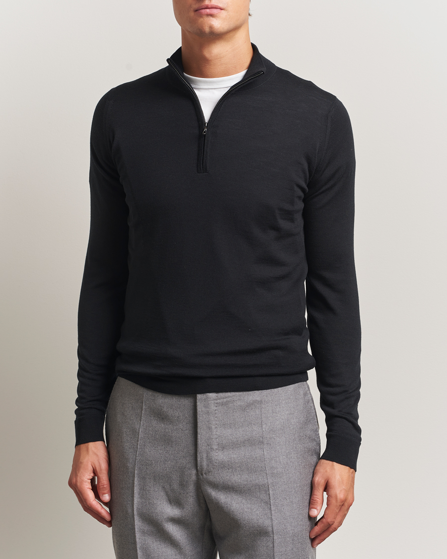 Herre | Gensere | John Smedley | Barrow Extra Fine Merino Half Zip Black