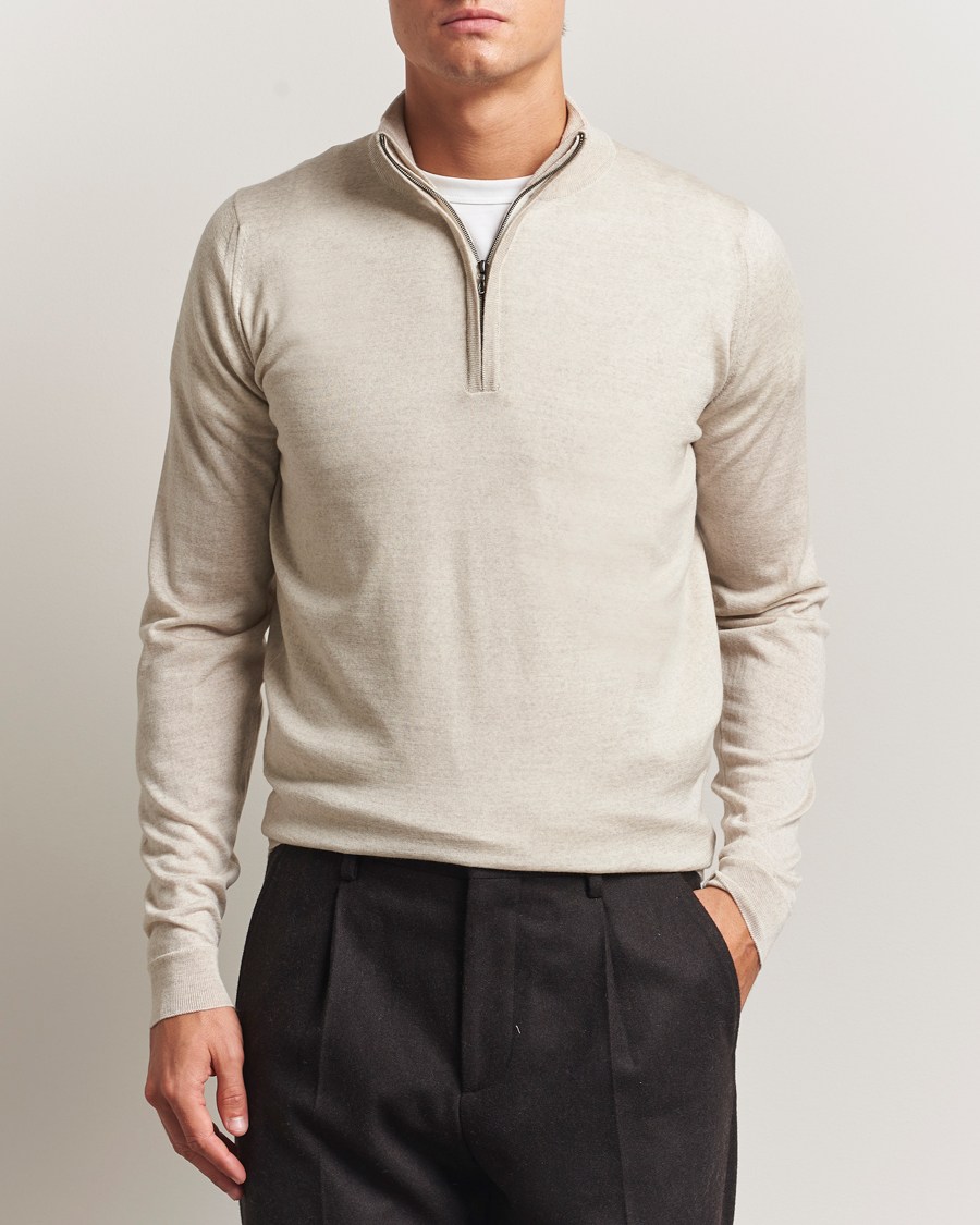 Herre | Gensere | John Smedley | Barrow Extra Fine Merino Half Zip Grey Fleece