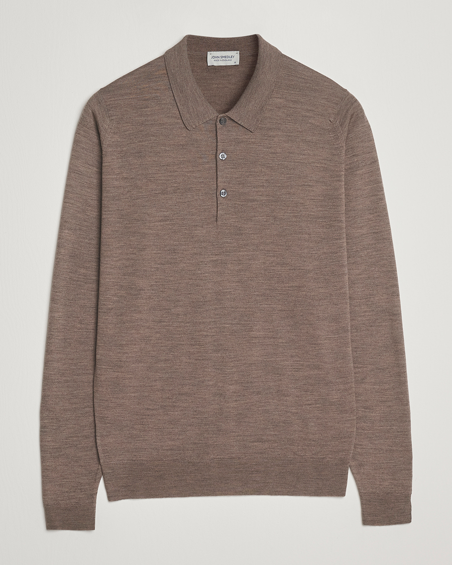 Herre | Gensere | John Smedley | Belper Extra Fine Merino Polo Pullover Mushroom Brown
