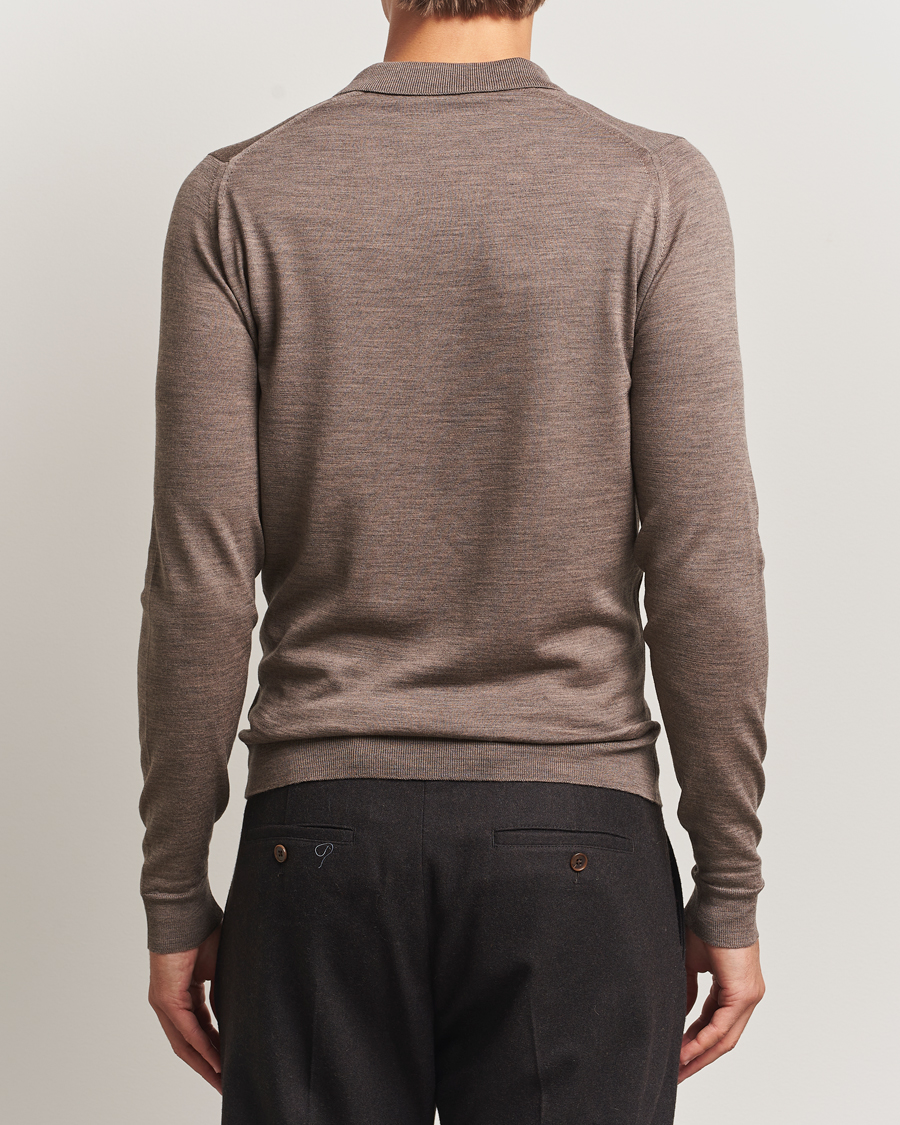 Herre | Gensere | John Smedley | Belper Extra Fine Merino Polo Pullover Mushroom Brown