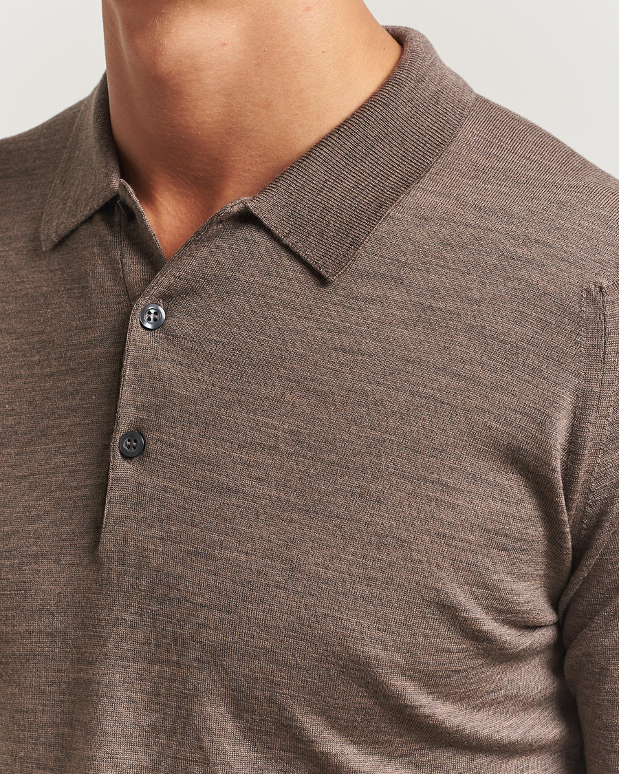 Herre | Gensere | John Smedley | Belper Extra Fine Merino Polo Pullover Mushroom Brown