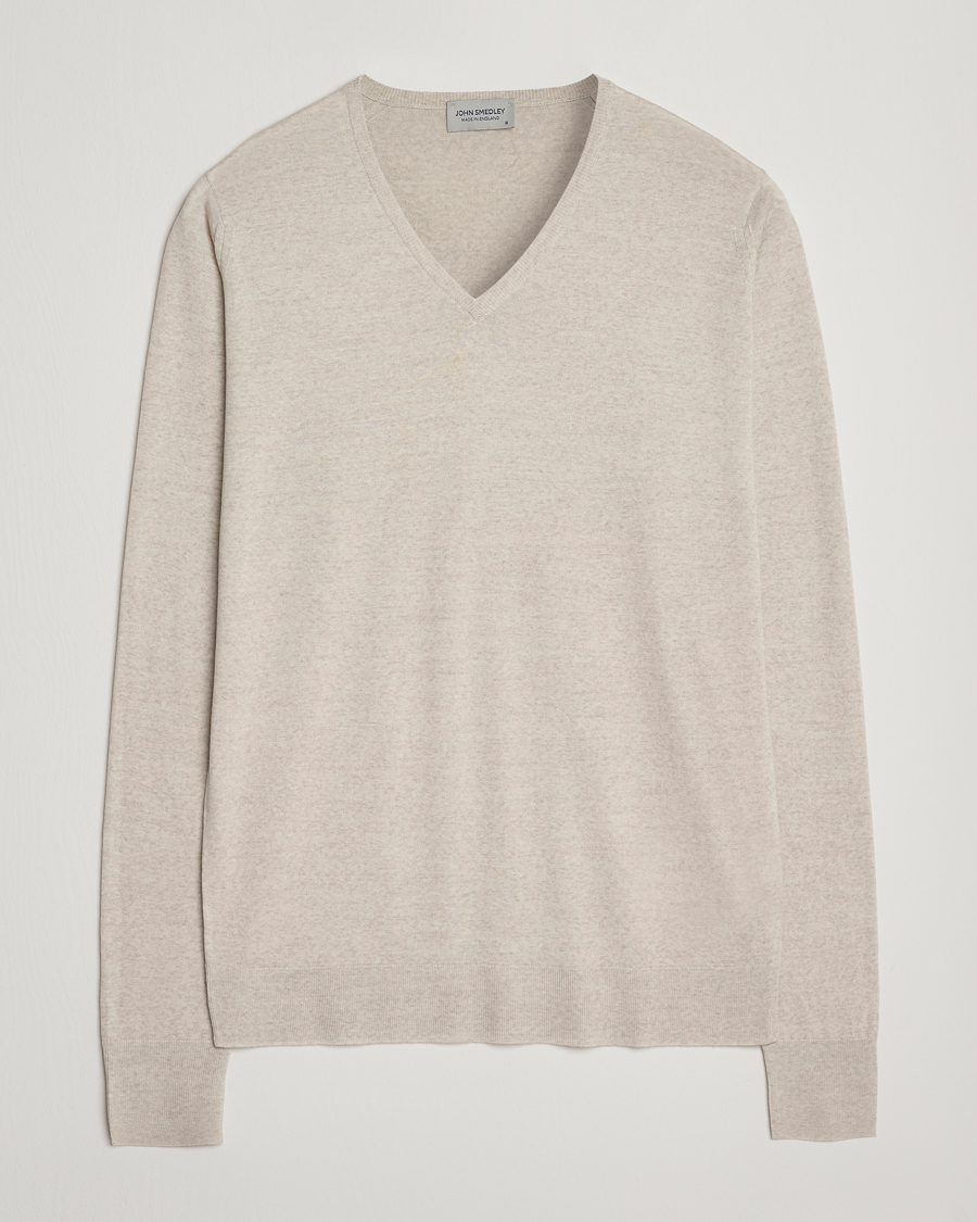 Herre | Gensere | John Smedley | Bobby Extra Fine Merino V-Neck Pullover Grey Fleece
