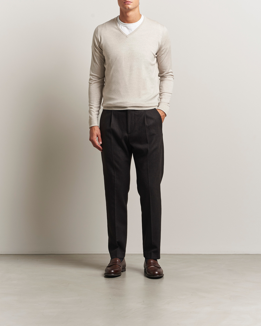 Herre | Gensere | John Smedley | Bobby Extra Fine Merino V-Neck Pullover Grey Fleece
