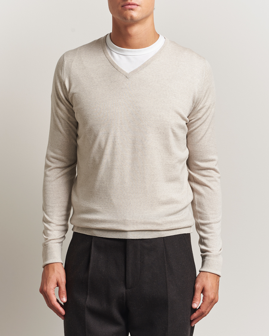 Herre | Gensere | John Smedley | Bobby Extra Fine Merino V-Neck Pullover Grey Fleece