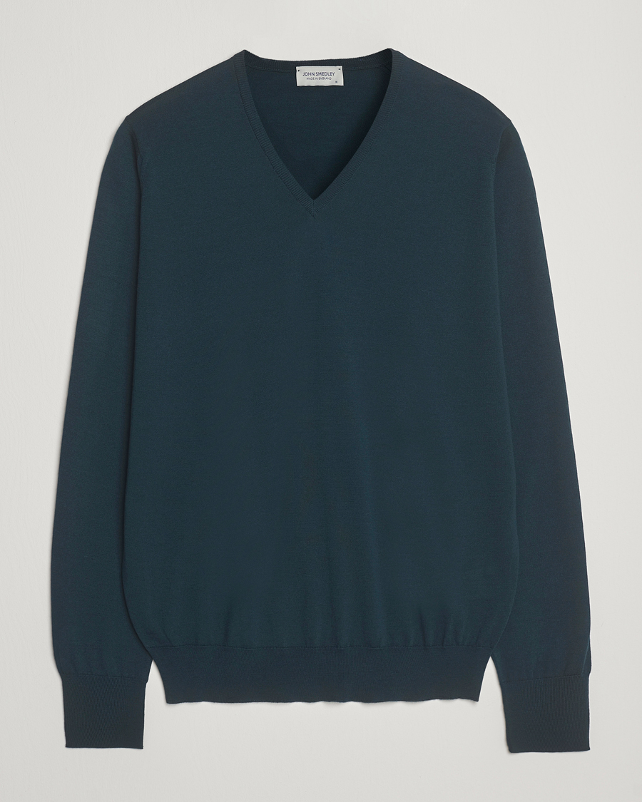 Herre | Gensere | John Smedley | Bobby Extra Fine Merino V-Neck Pullover Richardson Green