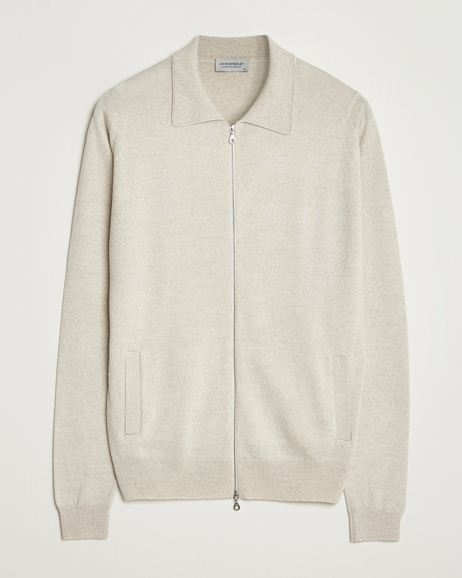 Herre | Gensere | John Smedley | Alston Extra Fine Merino Full Zip Grey Fleece