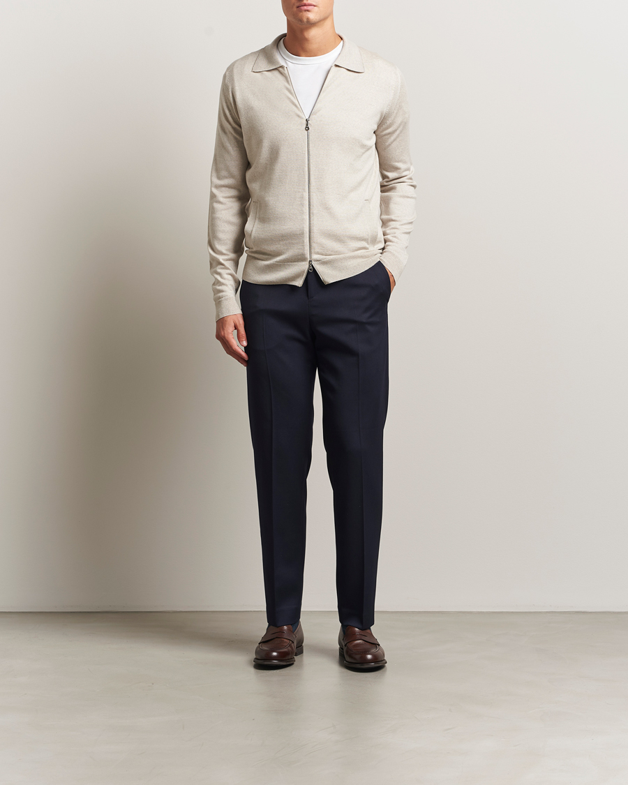 Herre | Gensere | John Smedley | Alston Extra Fine Merino Full Zip Grey Fleece