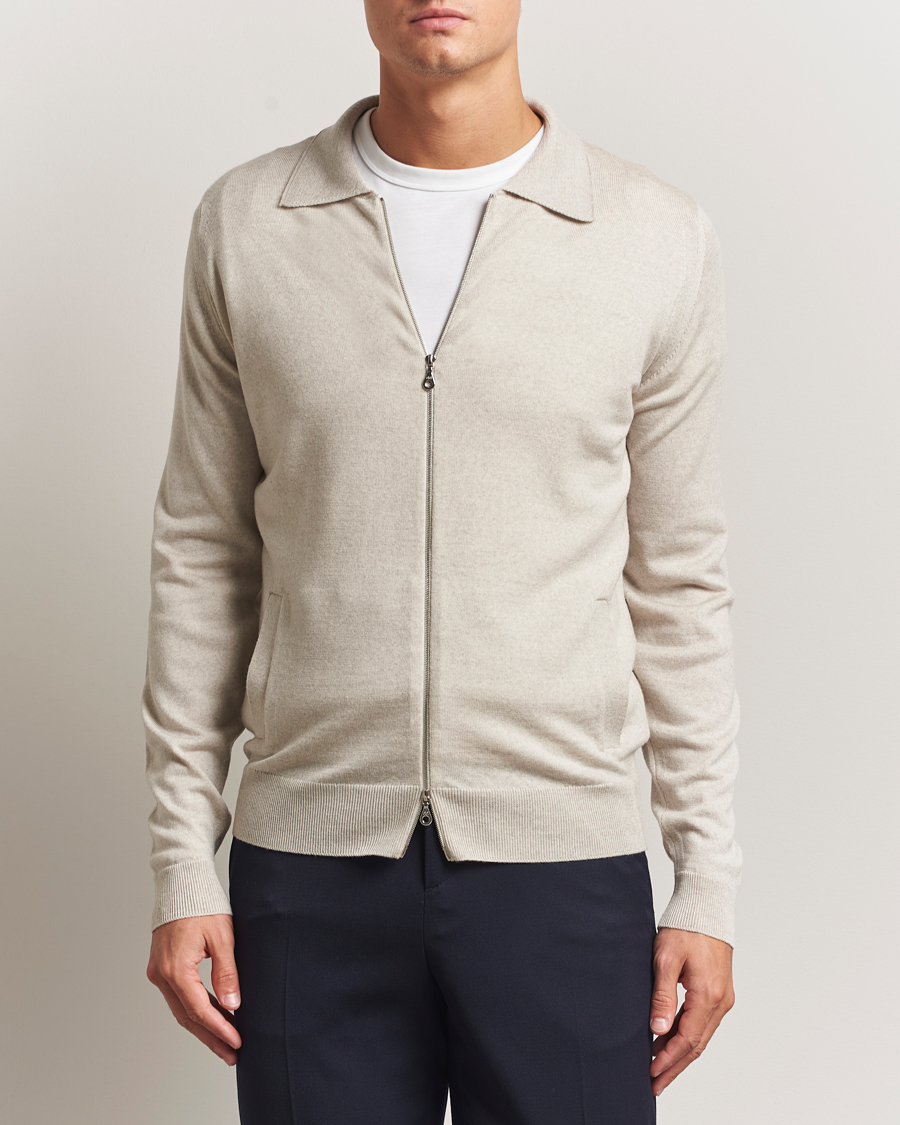 Herre | Gensere | John Smedley | Alston Extra Fine Merino Full Zip Grey Fleece