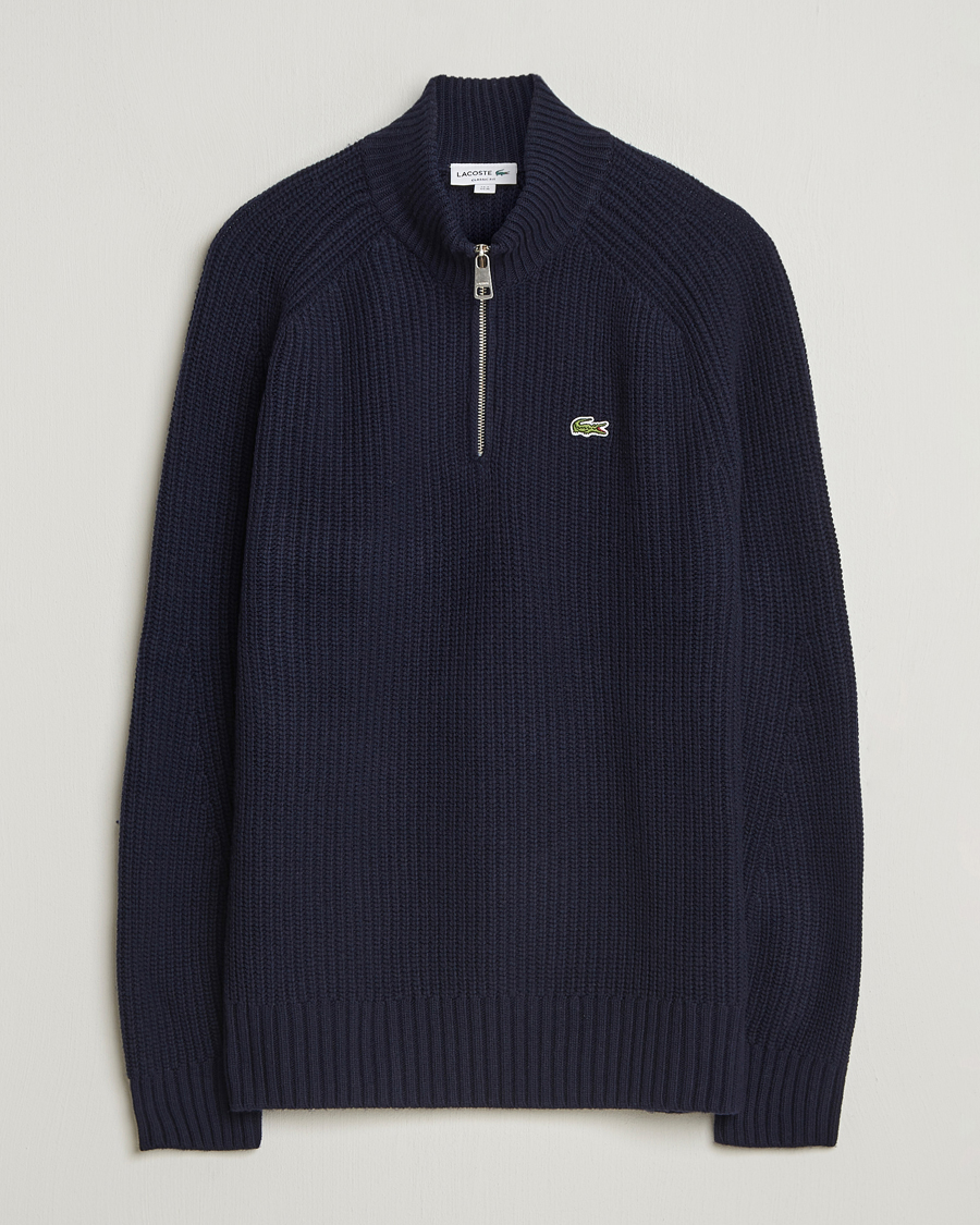 Herre | Gensere | Lacoste | Heavy Knitted Wool Half Zip Navy