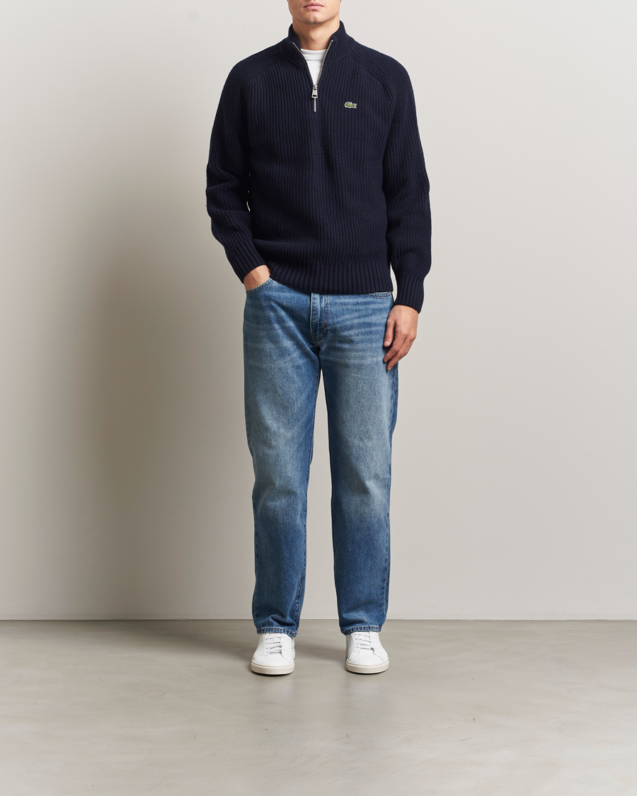 Herre | Gensere | Lacoste | Heavy Knitted Wool Half Zip Navy