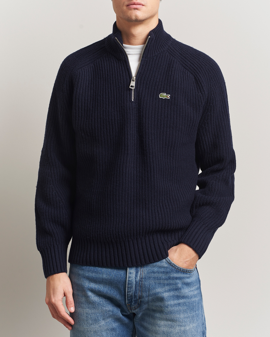 Herre | Gensere | Lacoste | Heavy Knitted Wool Half Zip Navy