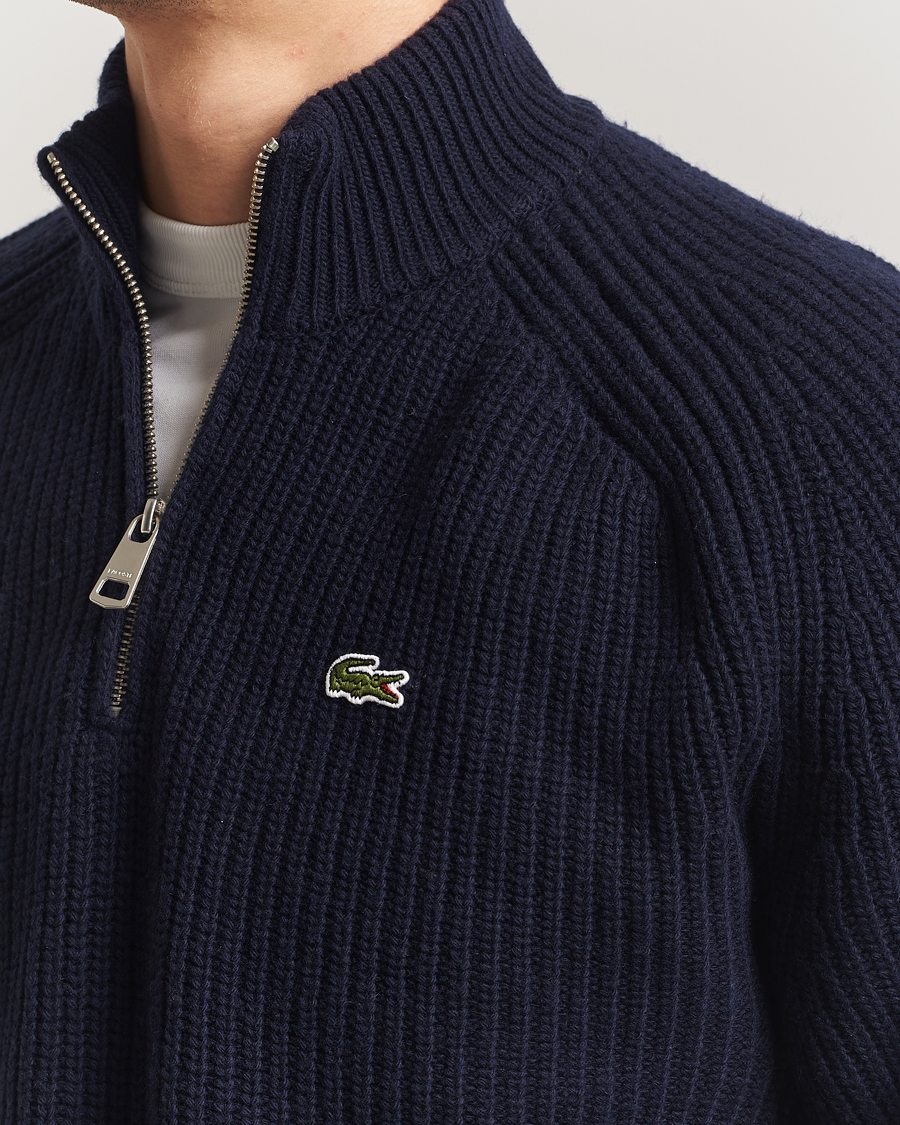 Herre | Gensere | Lacoste | Heavy Knitted Wool Half Zip Navy