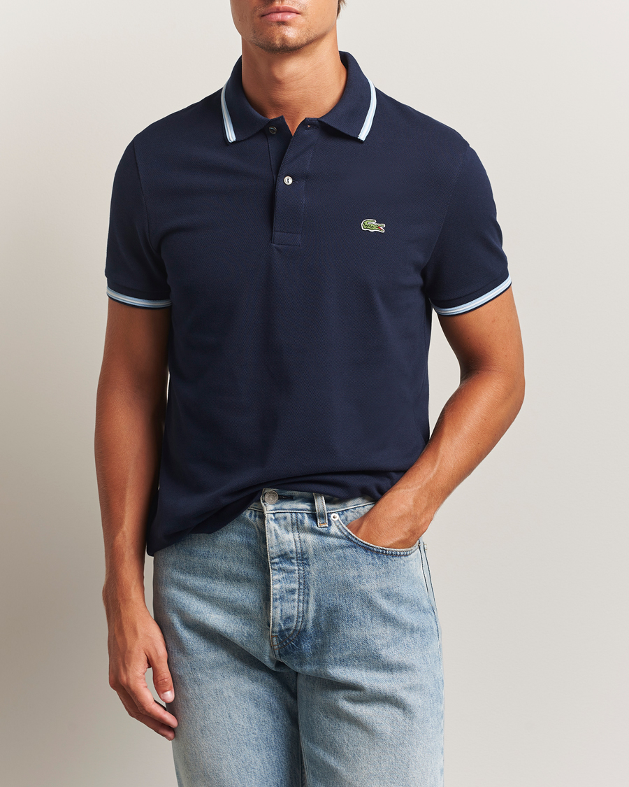 Herre | Pikéer | Lacoste | Original Stripe Collar Polo Piké Navy Blue