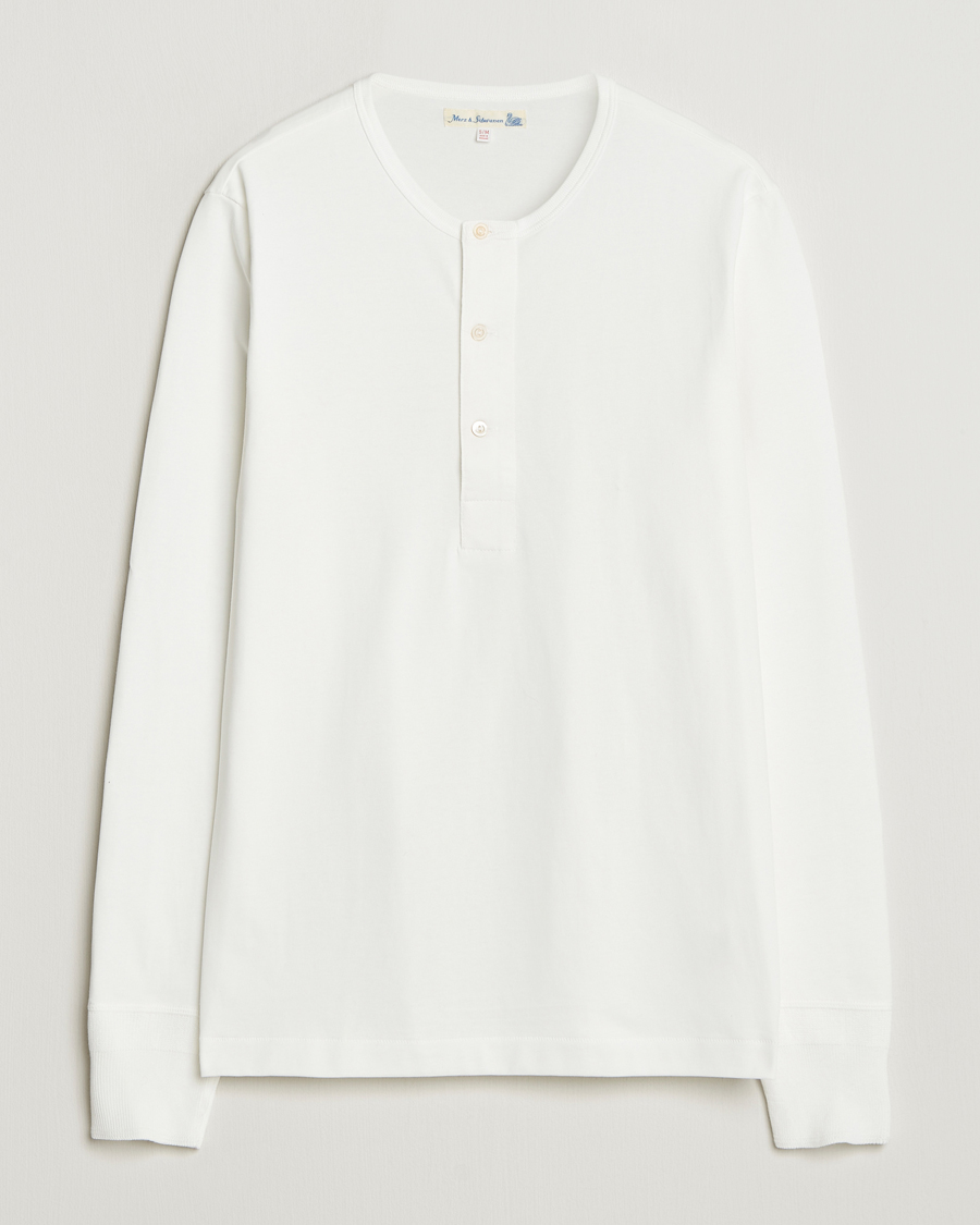 Herre | T-Shirts | Merz b. Schwanen | Classic Fit Sturdy Organic Cotton Henley White