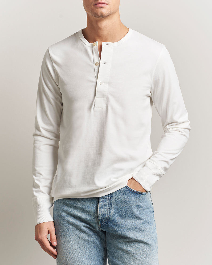 Herre | T-Shirts | Merz b. Schwanen | Classic Fit Sturdy Organic Cotton Henley White